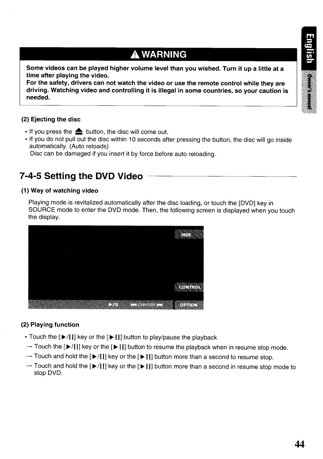 Clarion VRX575USB owner manual Setting the DVD Video 