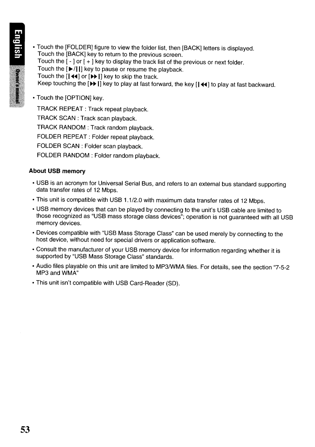 Clarion VRX575USB owner manual About USB memory 