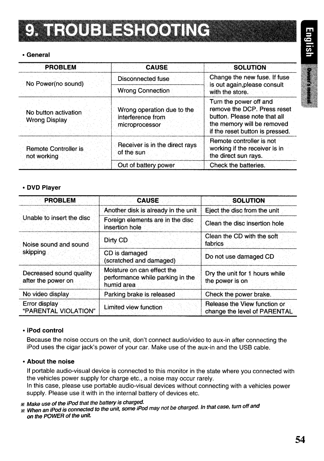 Clarion VRX575USB owner manual Problem, Parental Violation 