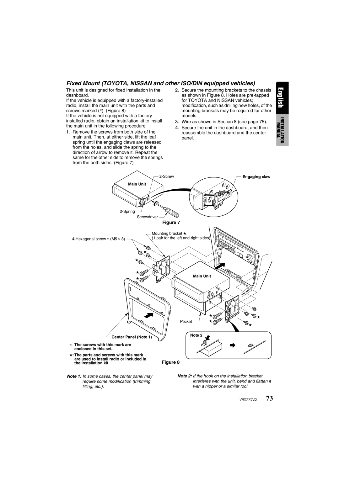 Clarion VRX775VD owner manual Screw 