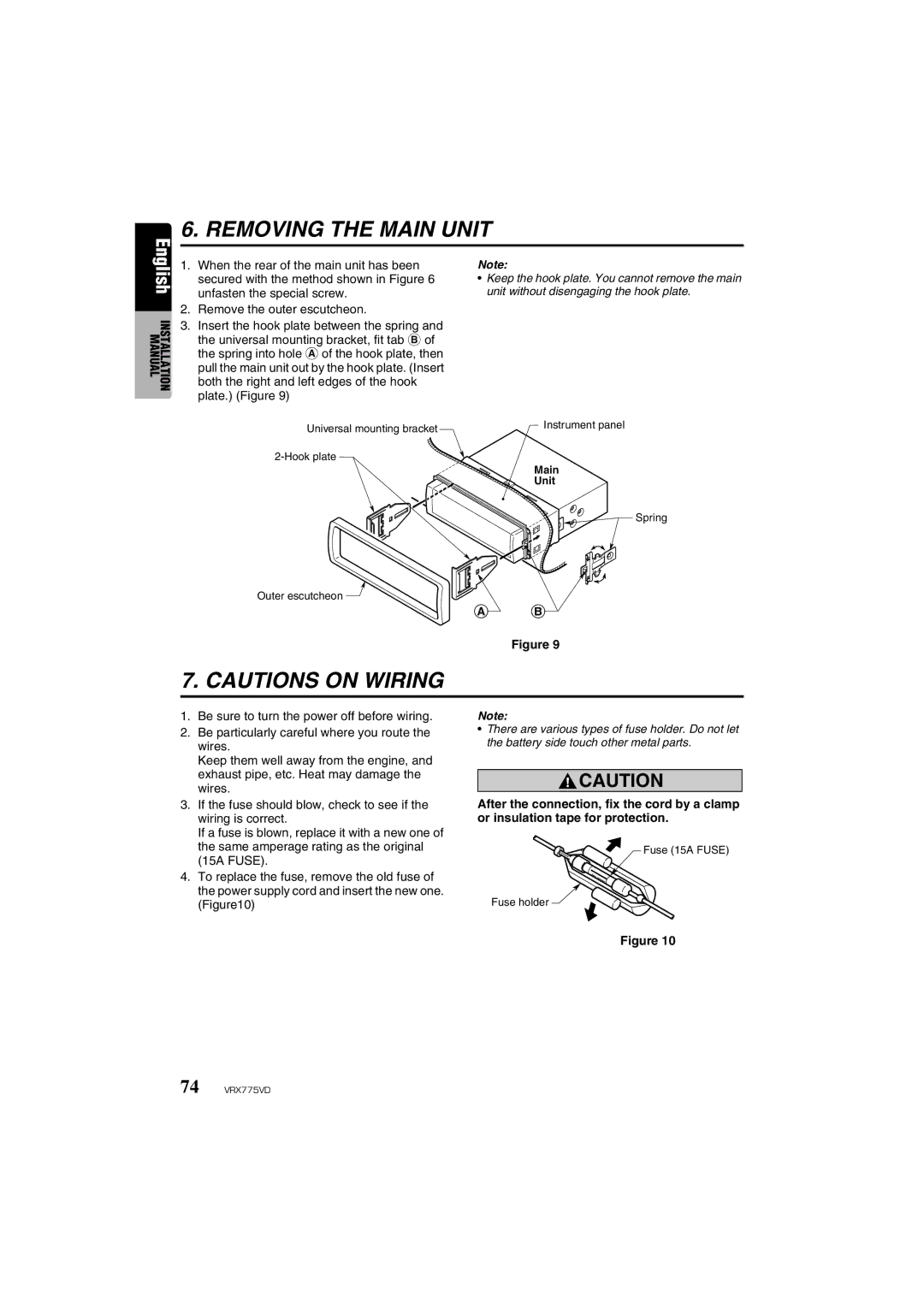 Clarion VRX775VD owner manual Removing the Main Unit 