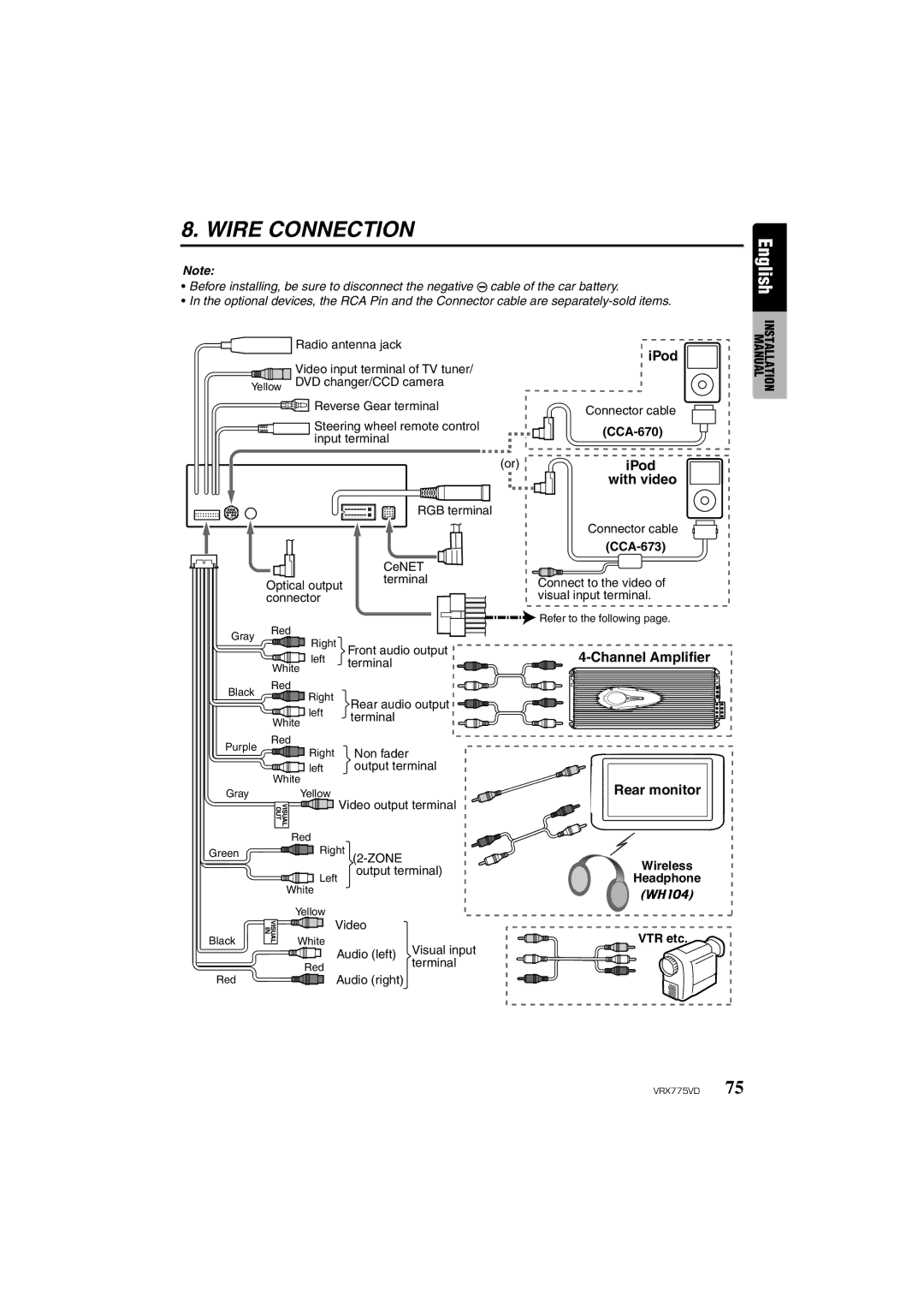 Clarion VRX775VD owner manual CCA-670, CCA-673 