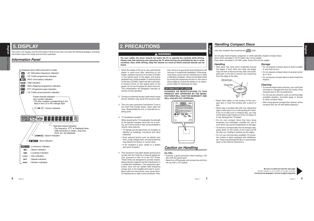 Clarion VRX815 owner manual Display 