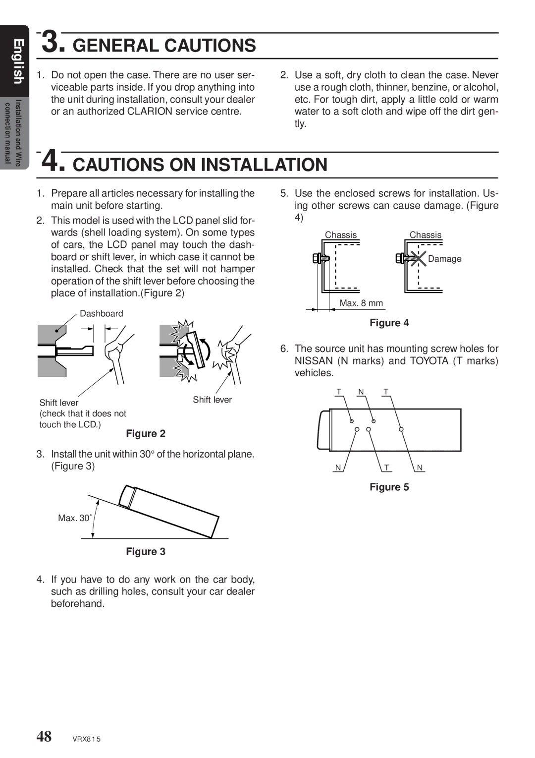 Clarion VRX815 owner manual General Cautions 