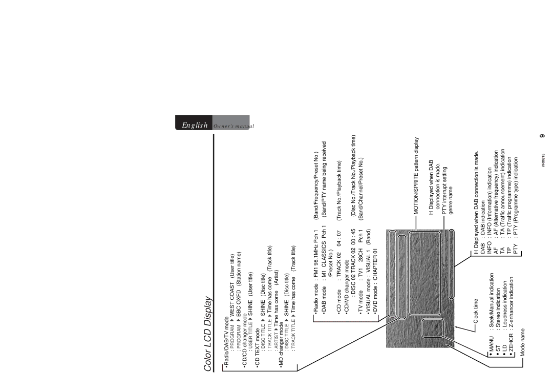 Clarion VRX815 owner manual Color LCD Display 
