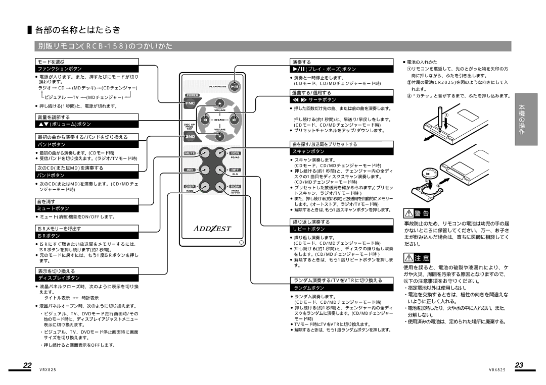 Clarion VRX825 manual 別販リモコン（RCB-158のつかいかた, ファンクションボタン 