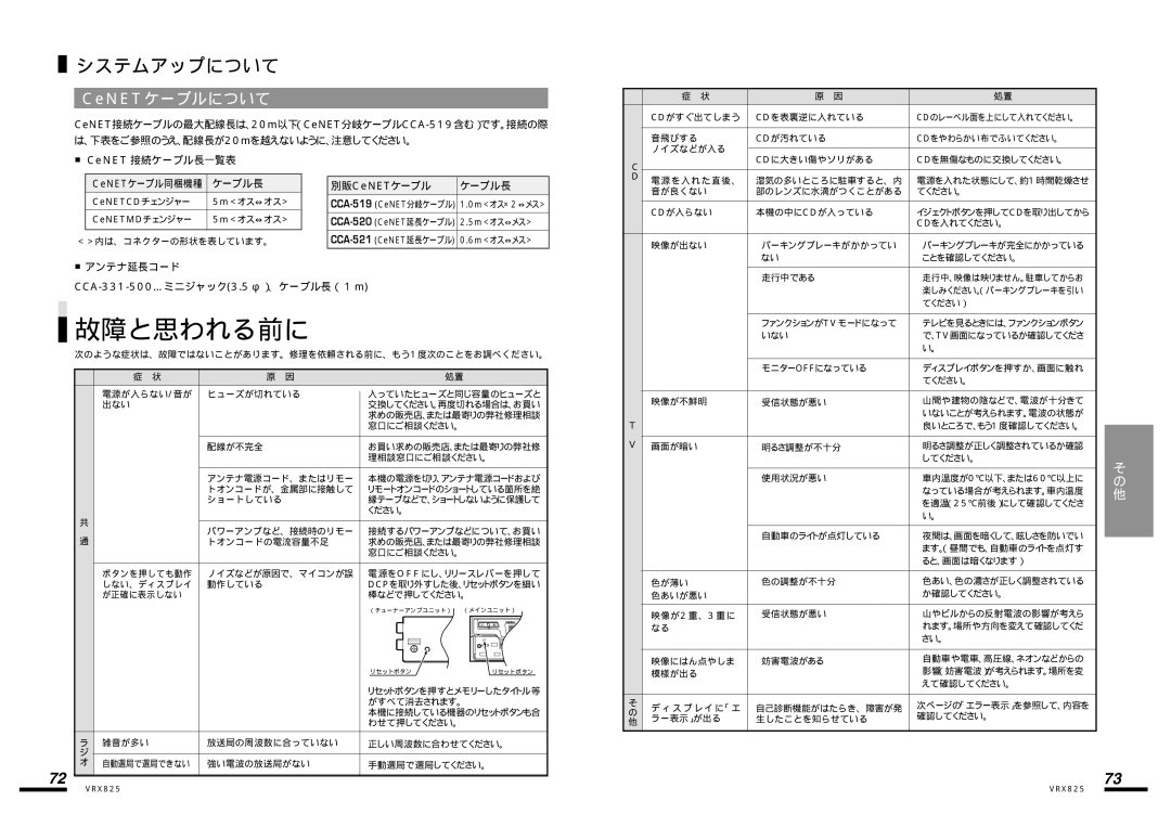 Clarion VRX825 manual 故障と思われる前に, システムアップについて, CeNETケーブルについて 