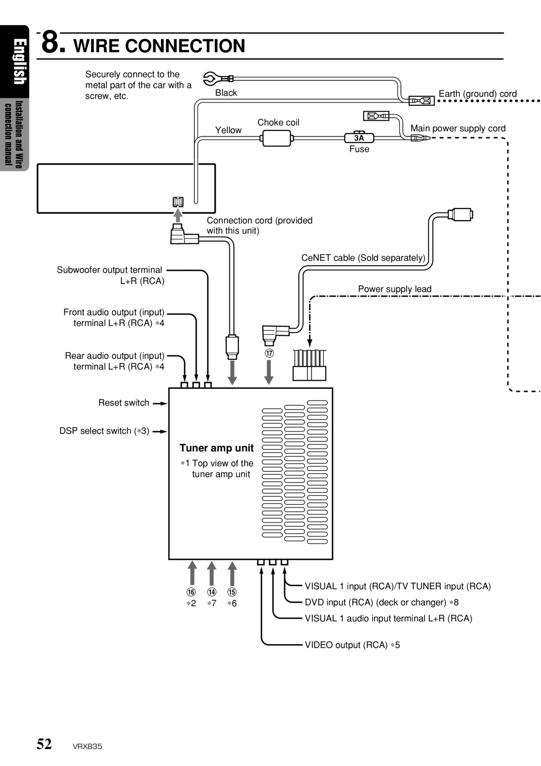 Clarion VRX835 owner manual Wire Connection 