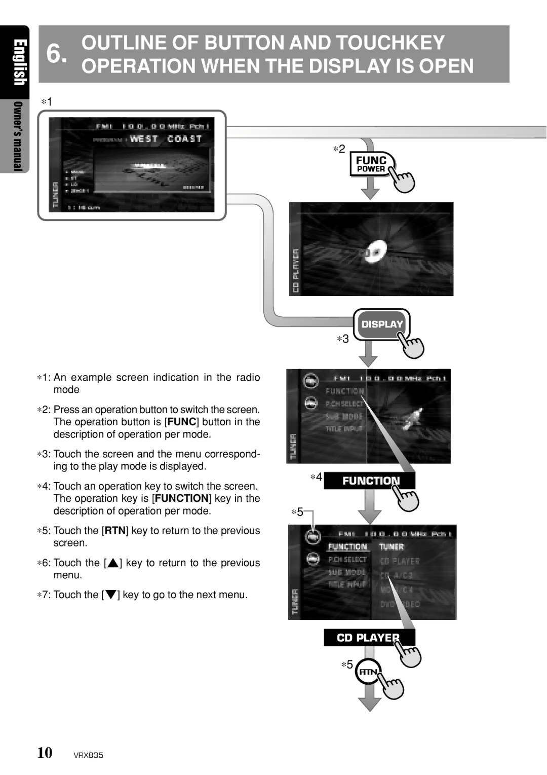 Clarion VRX835 owner manual ∗1 An example screen indication in the radio mode 