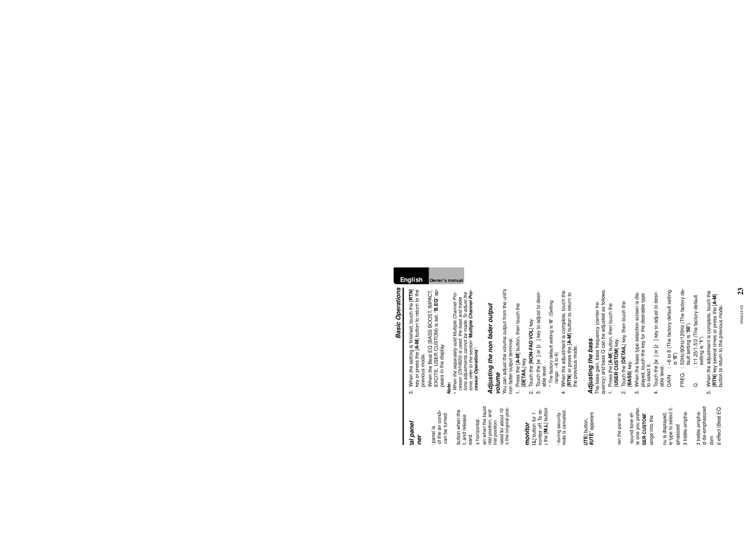 Clarion VRX925VD Turning on and off the monitor, Mute, Setting the Beat EQ, Adjusting the non fader output volume 