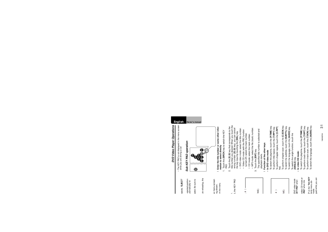 Clarion VRX925VD owner manual Ejecting a disc, Show the menu screen, Sub KEY PAD operation 