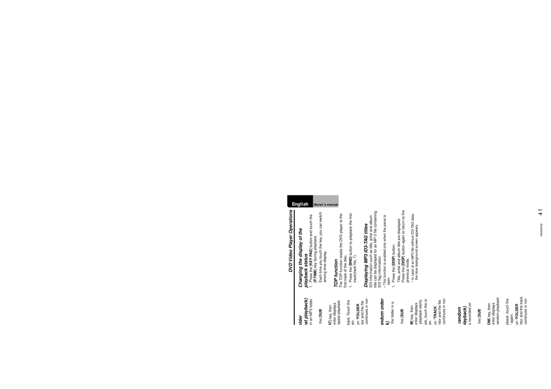 Clarion VRX925VD owner manual Listening to files in a random order Track random playback, Displaying MP3 ID3-TAG titles 