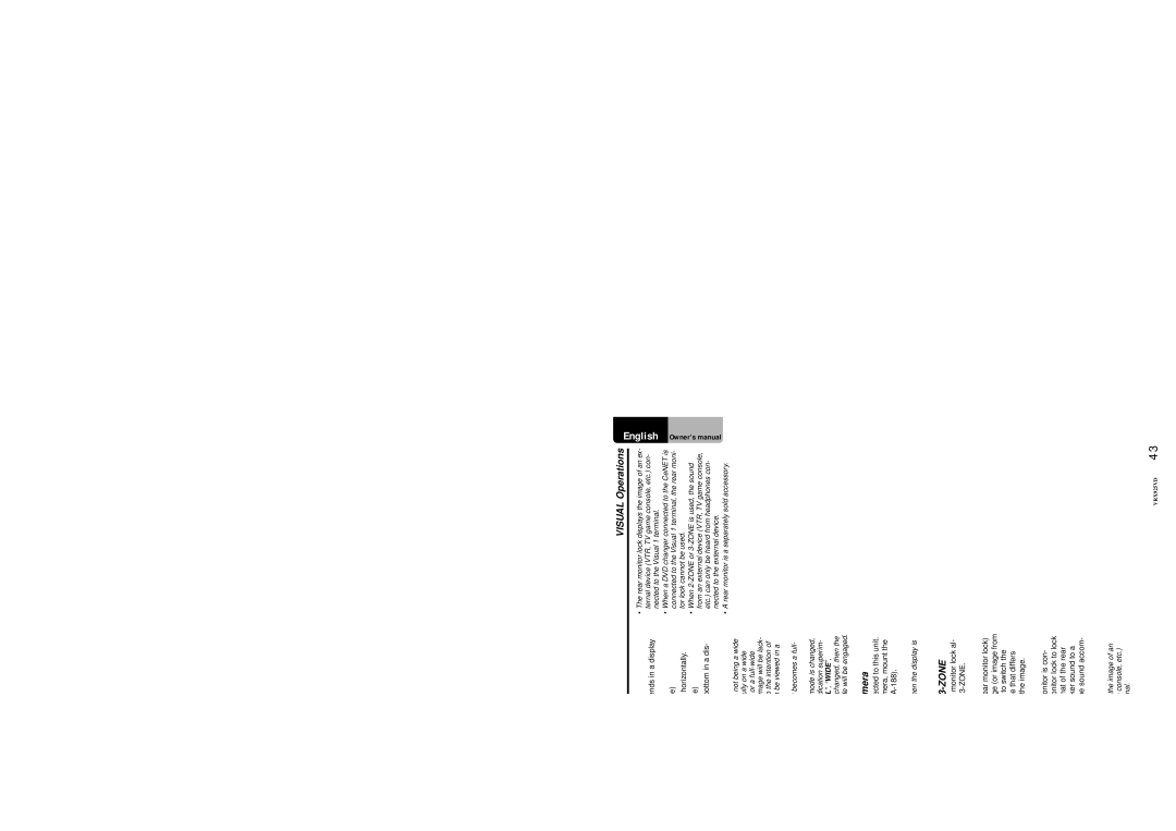 Clarion VRX925VD owner manual Visual Operations, Monitoring the CCD camera, Switching the 2-ZONE/3-ZONE, Zone 