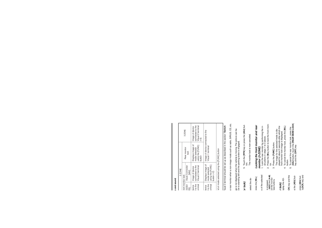 Clarion VRX925VD Zone 1 front monitor lock, Zone 2 rear monitor lock, Locking the front monitor and rear monitor 3-ZONE 