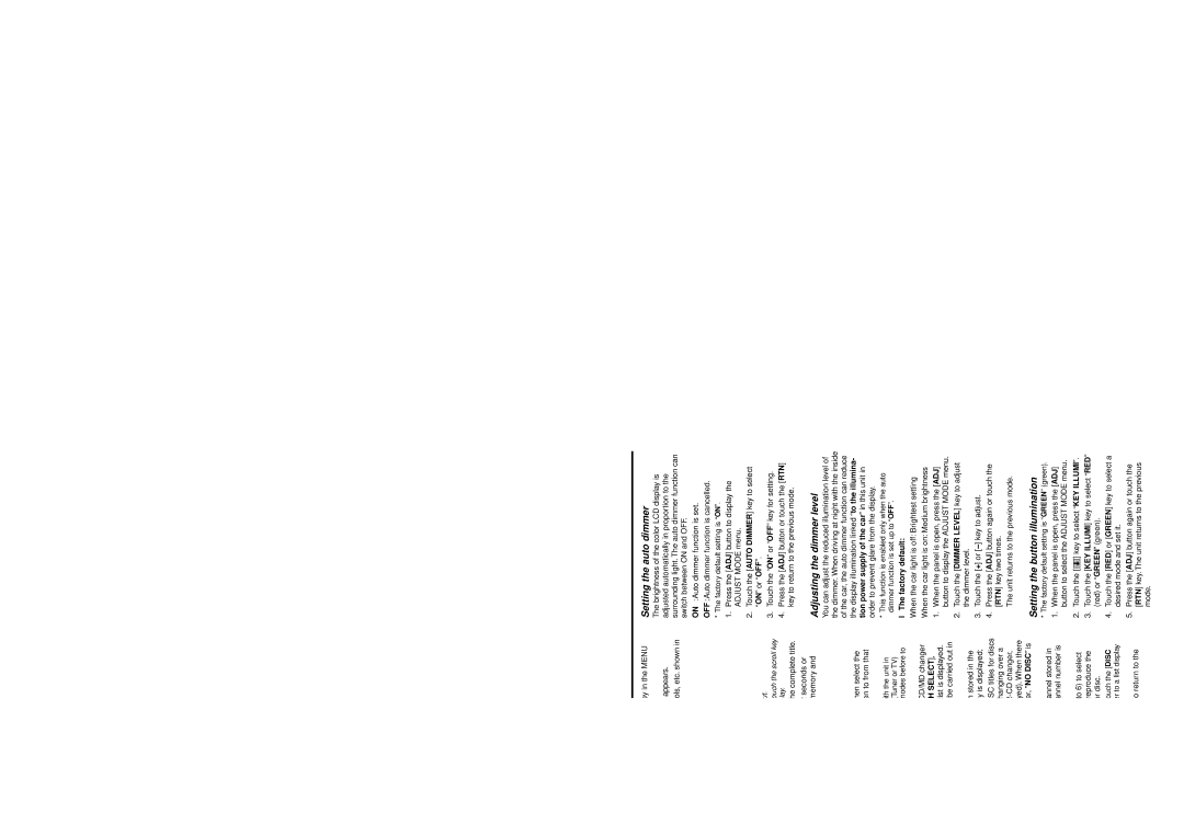 Clarion VRX925VD Title list play, Setting the auto dimmer, Adjusting the dimmer level, Setting the button illumination 