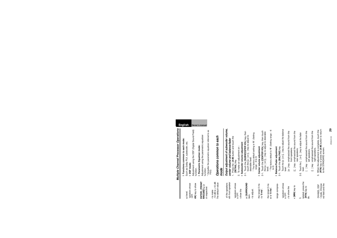 Clarion VRX925VD owner manual Operations common to each mode, Multiple Channel Processor Operations, Detail functions 