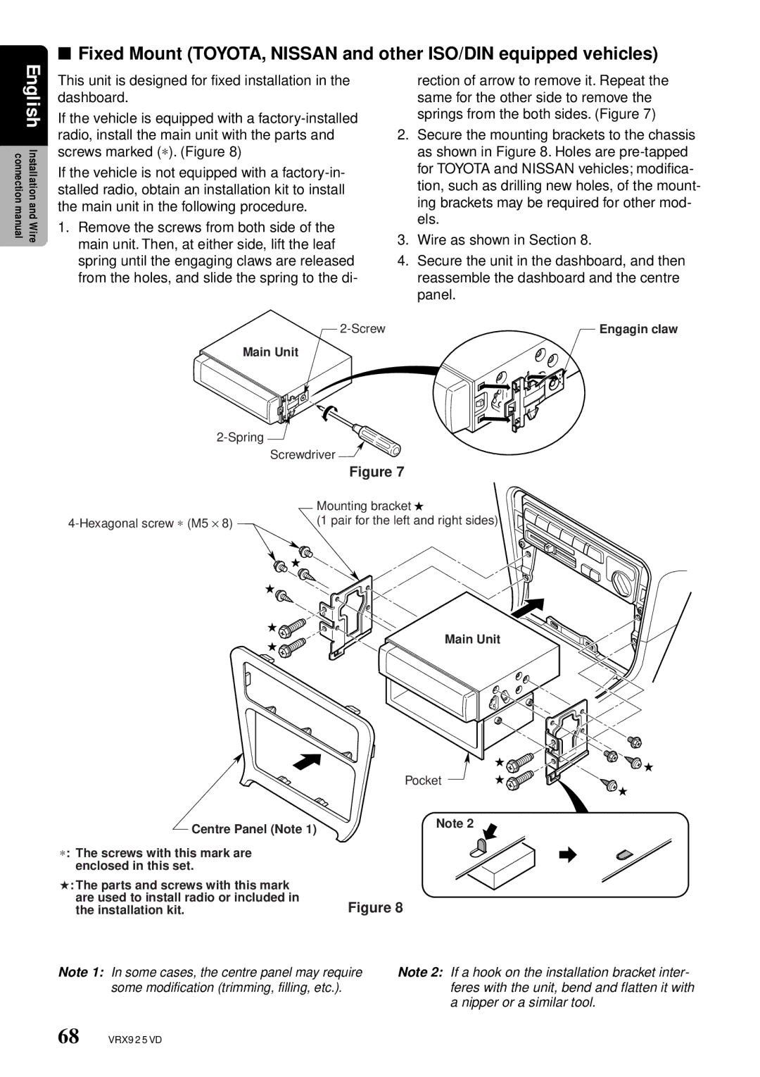 Clarion VRX925VD owner manual Screw 