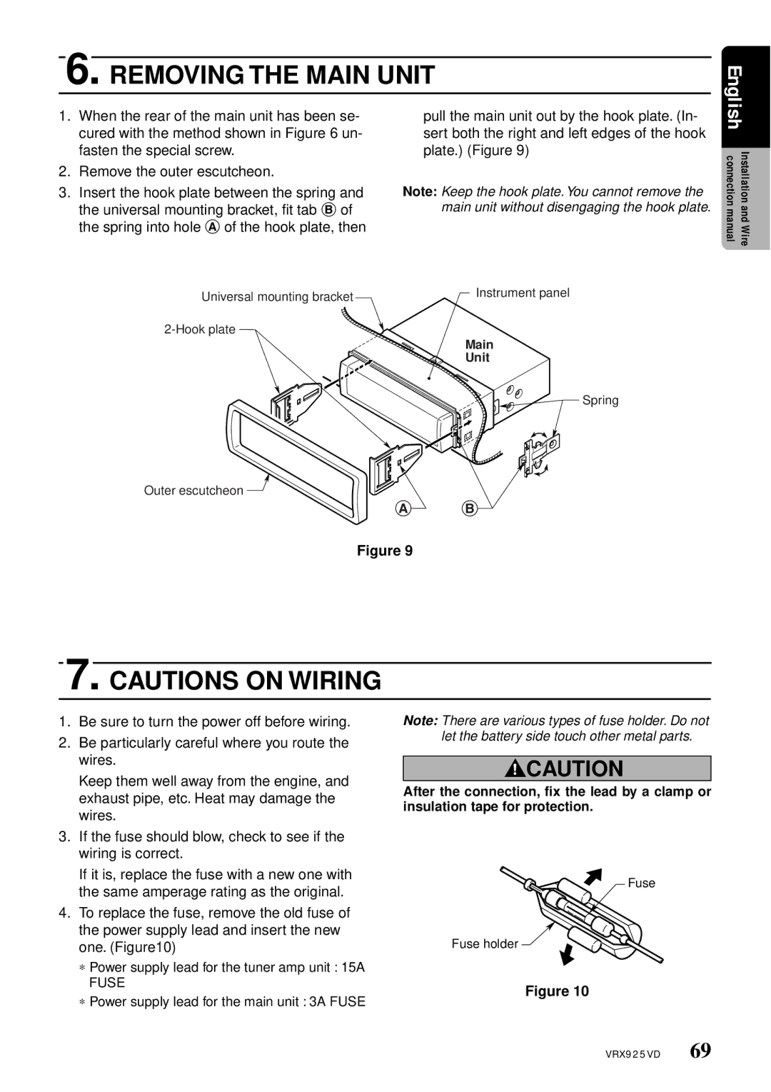 Clarion VRX925VD owner manual Removing the Main Unit 