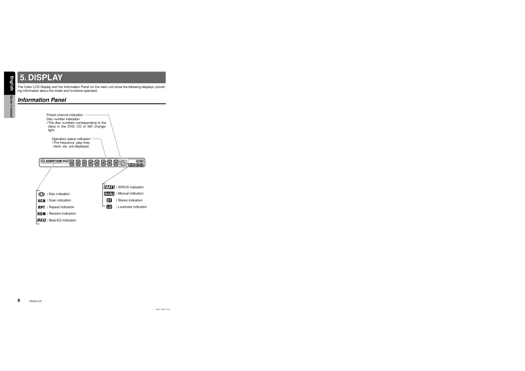 Clarion VRX925VD owner manual Display 