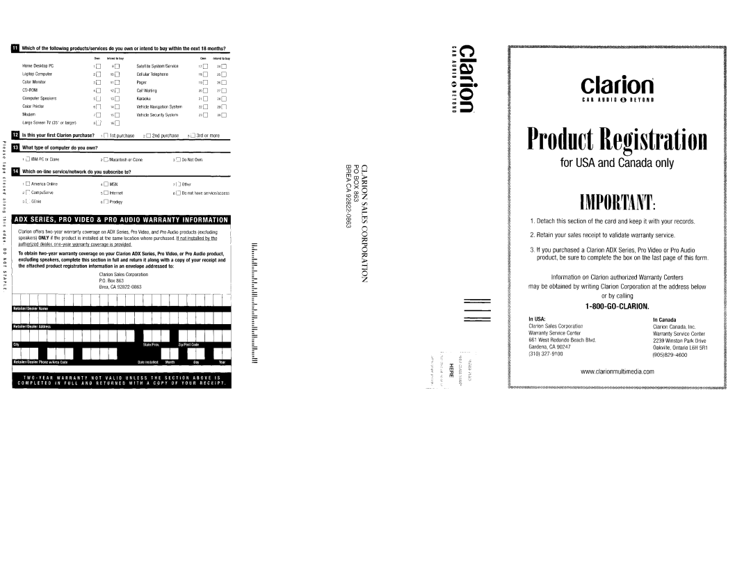 Clarion VRX925VD owner manual 