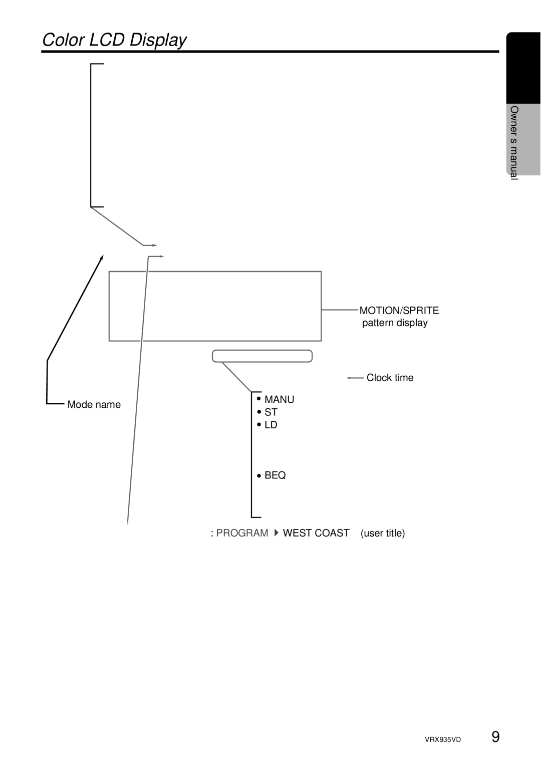 Clarion VRX935VD manual Color LCD Display 