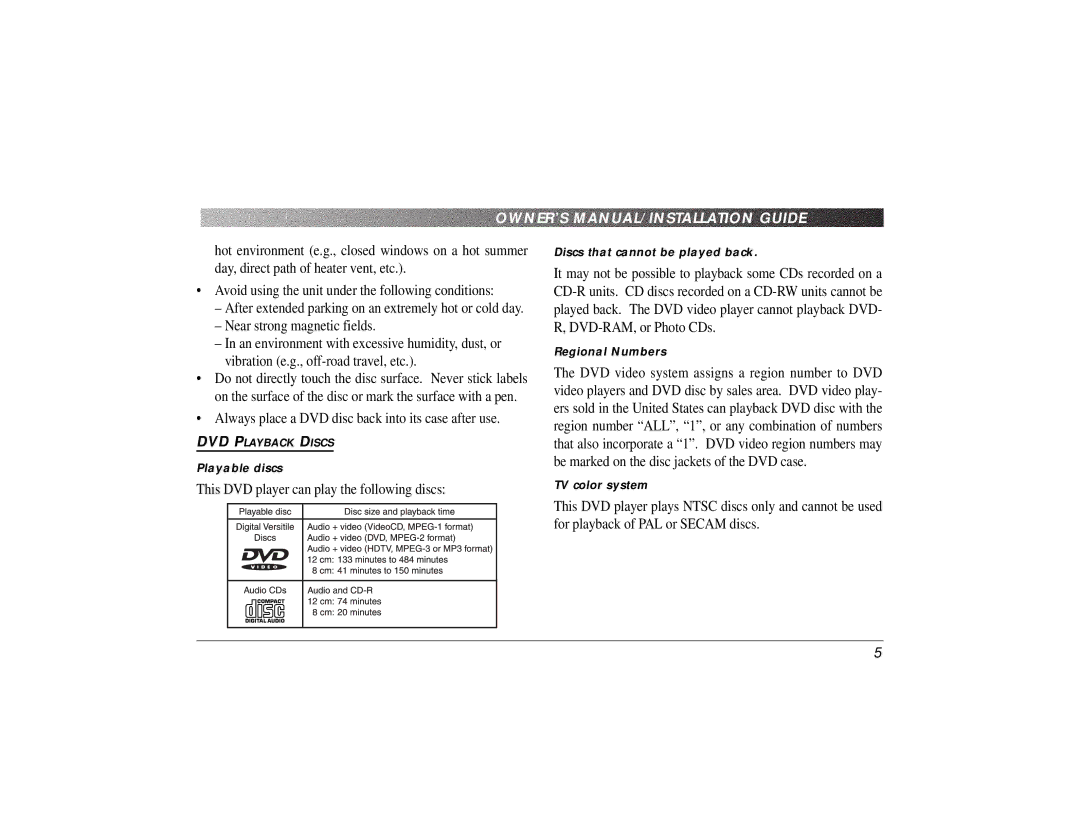 Clarion VS715 owner manual This DVD player can play the following discs 