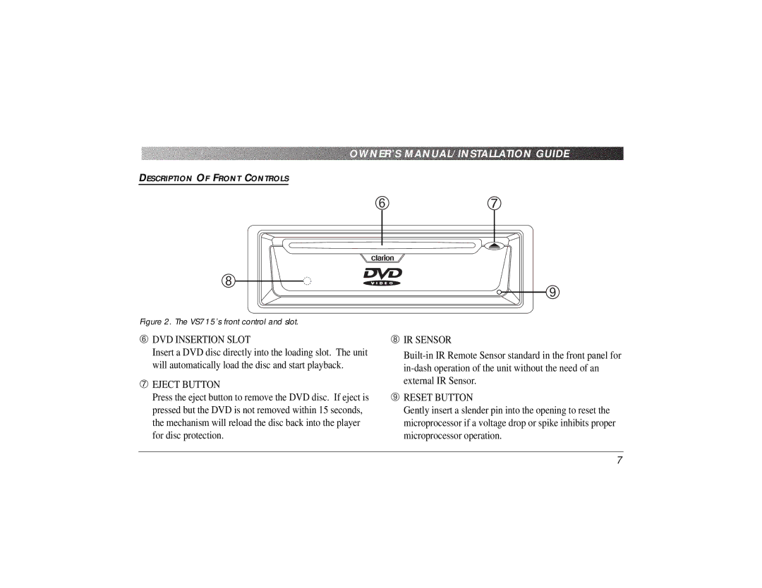 Clarion VS715 owner manual DVD Insertion Slot 