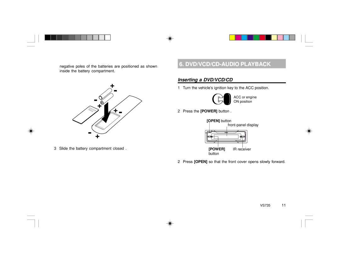 Clarion VS735 specifications DVD/VCD/CD-AUDIO Playback, Inserting a DVD/VCD/CD 