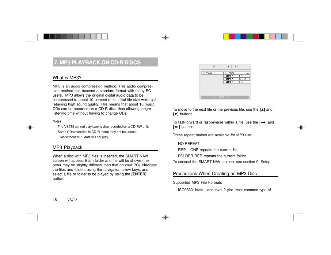 Clarion VS735 MP3 Playback on CD-R Discs, What is MP3?, Precautions When Creating an MP3 Disc, Supported MP3 File Formats 