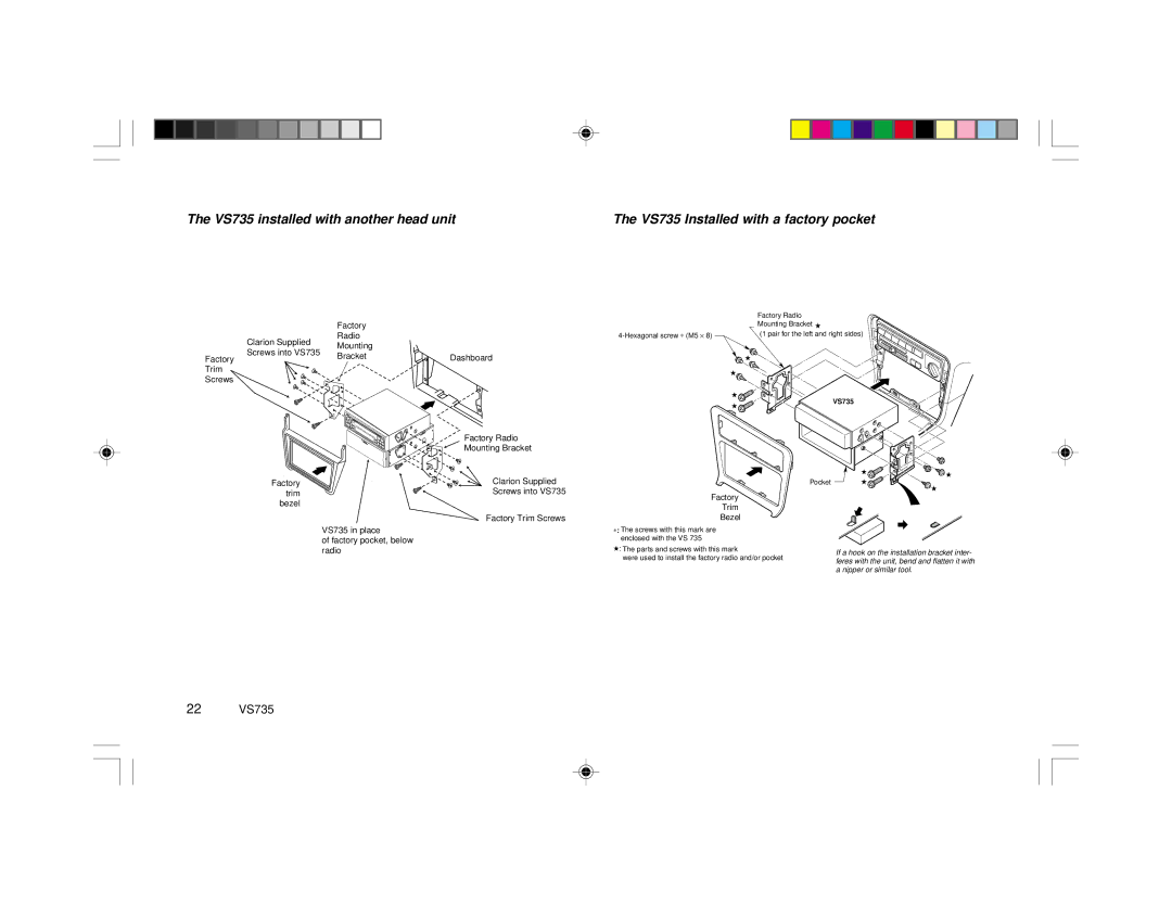 Clarion specifications 22 VS735 