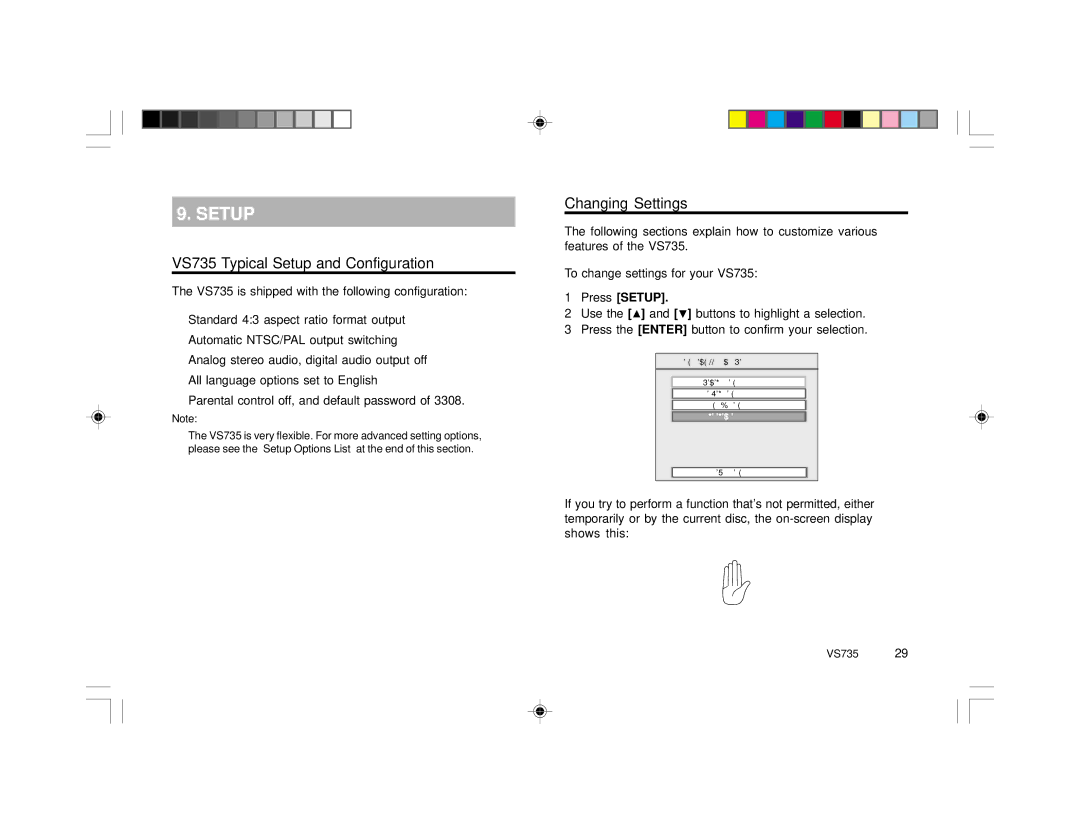 Clarion specifications VS735 Typical Setup and Configuration, Changing Settings 