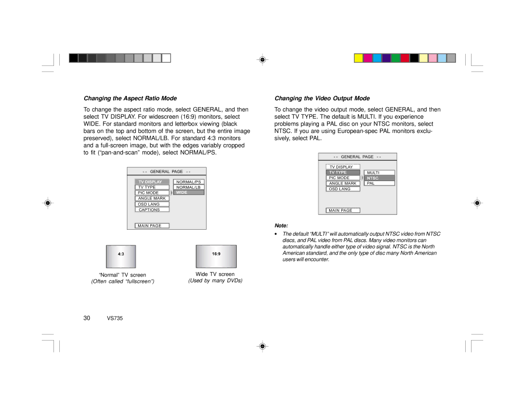 Clarion VS735 specifications Changing the Aspect Ratio Mode, Changing the Video Output Mode 