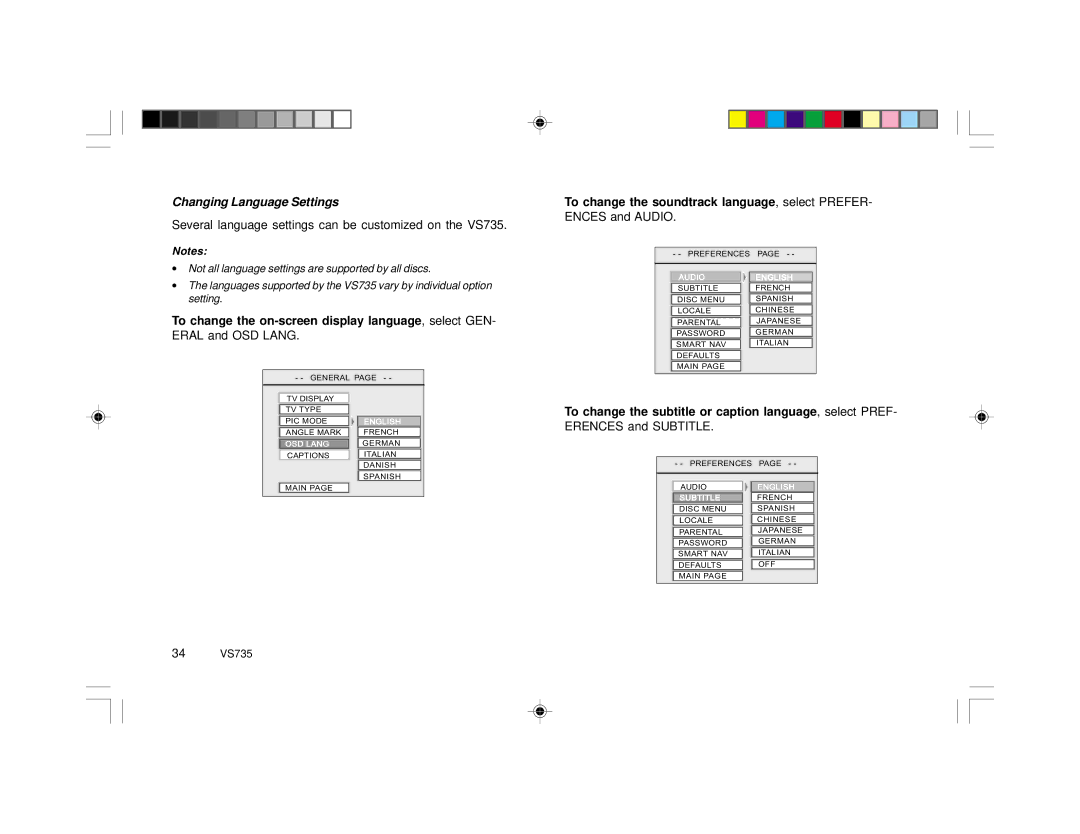 Clarion VS735 specifications Changing Language Settings, To change the on-screen display language, select GEN 