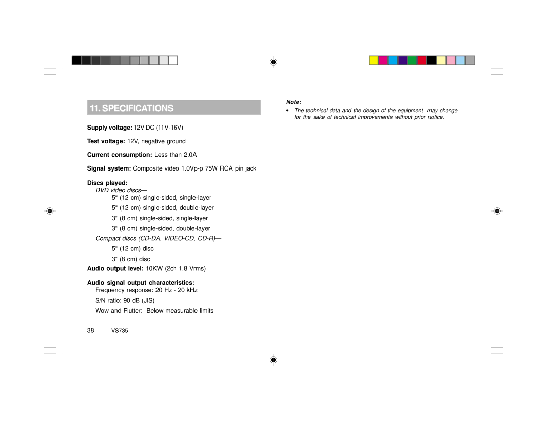 Clarion VS735 specifications Specifications, Discs played 