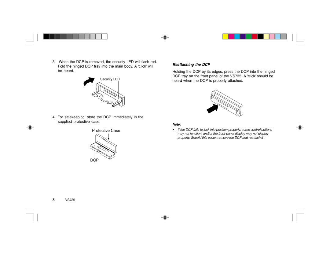 Clarion VS735 specifications Dcp, Reattaching the DCP 