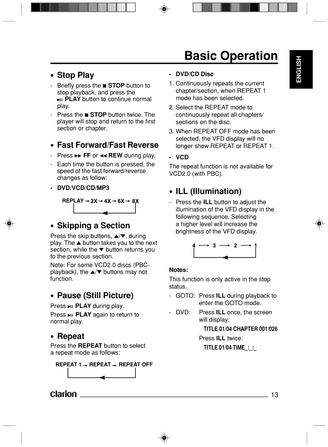 Clarion VS738 owner manual Basic Operation 