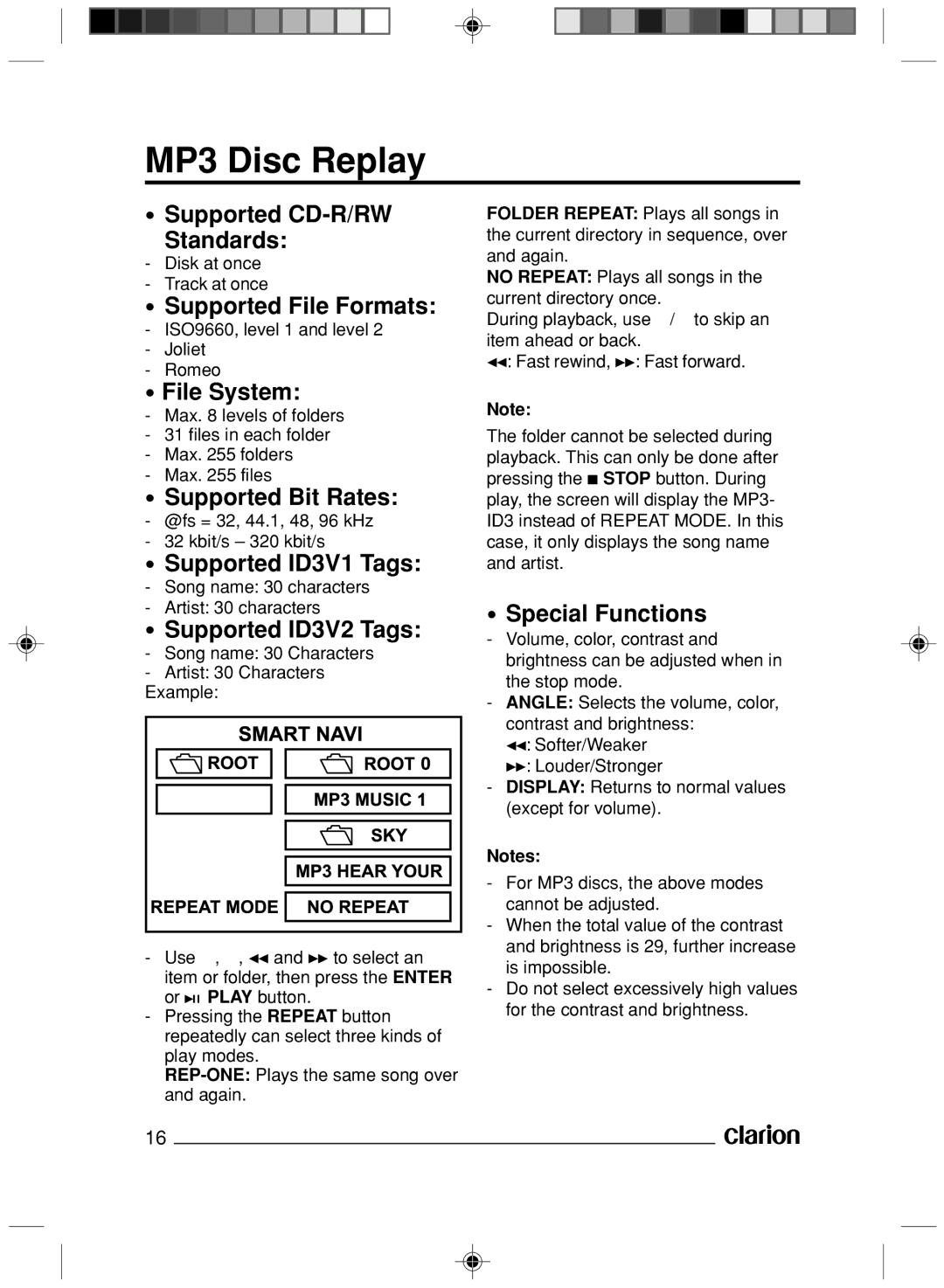 Clarion VS738 owner manual MP3 Disc Replay 