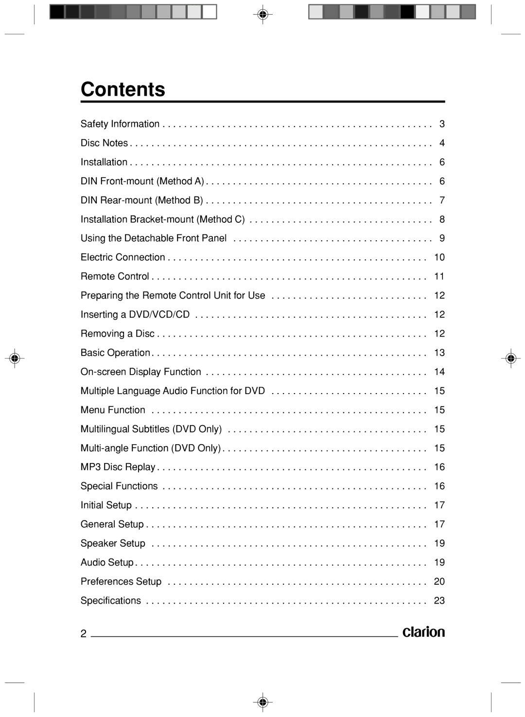 Clarion VS738 owner manual Contents 