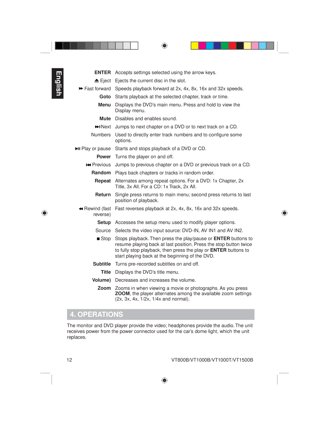 Clarion VT1000T, VT800B, VT1000B, VT1500B owner manual Operations, Enter 