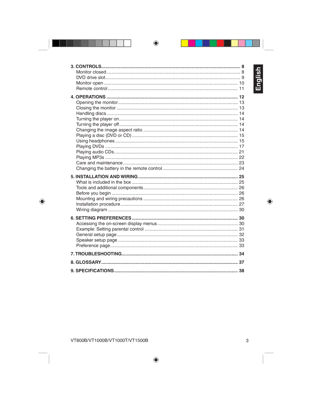 Clarion VT1500B, VT1000T, VT800B, VT1000B owner manual Controls 