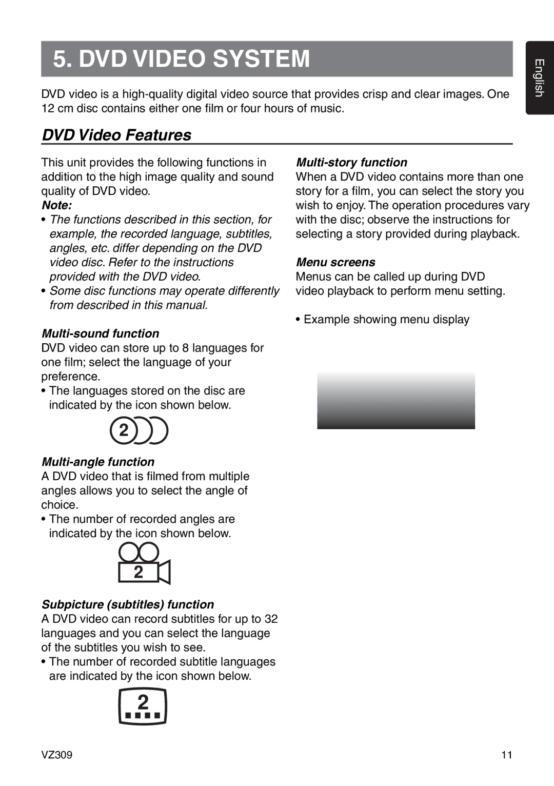 Clarion VZ309 owner manual DVD Video System, DVD Video Features 