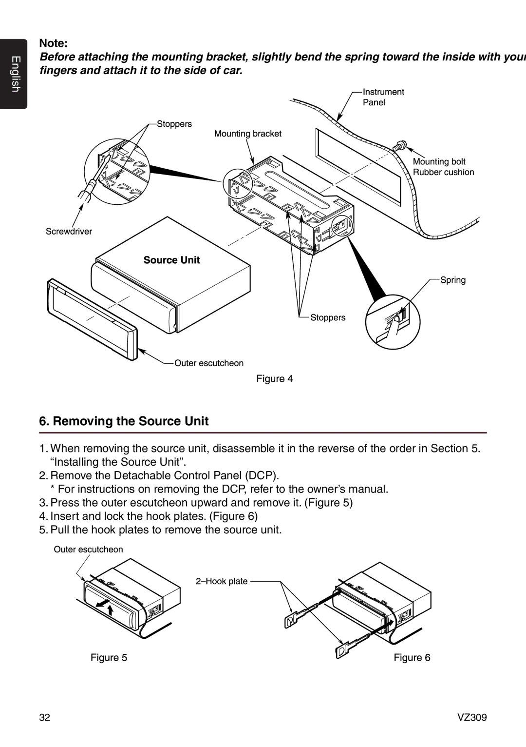 Clarion VZ309 owner manual Removing the Source Unit 