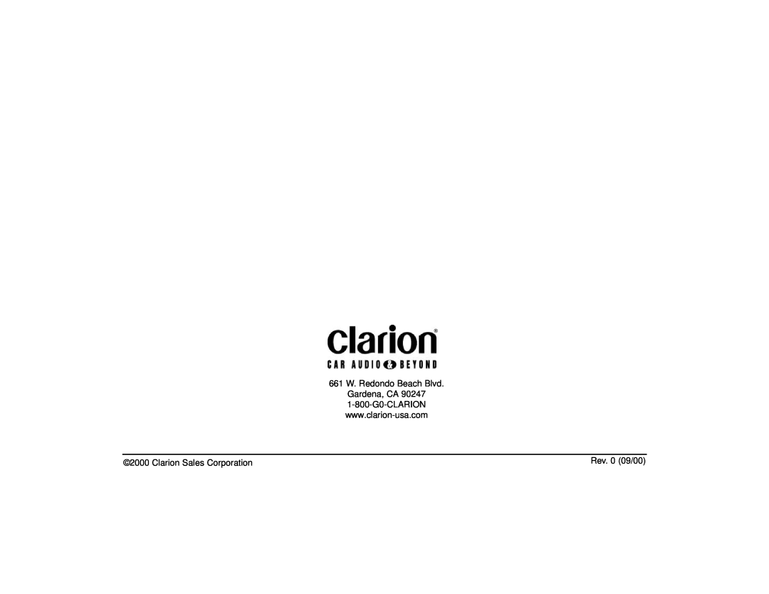 Clarion WH 105 owner manual 661 W. Redondo Beach Blvd Gardena, CA, Clarion Sales Corporation, Rev. 0 09/00 