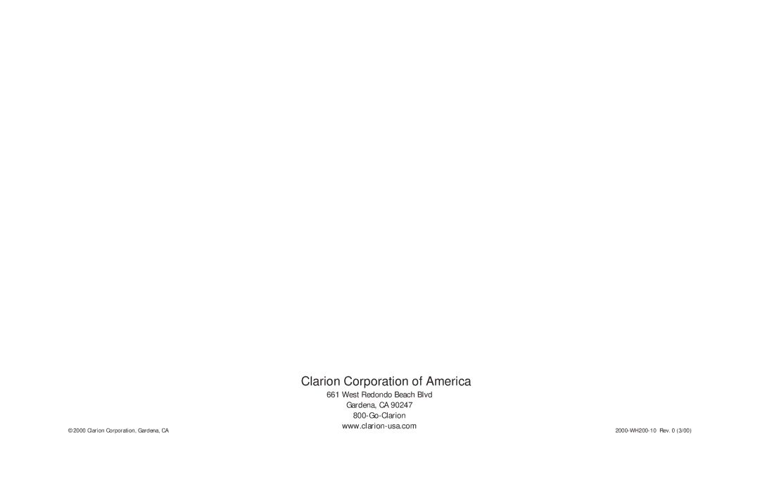 Clarion WH200 owner manual Clarion Corporation of America 