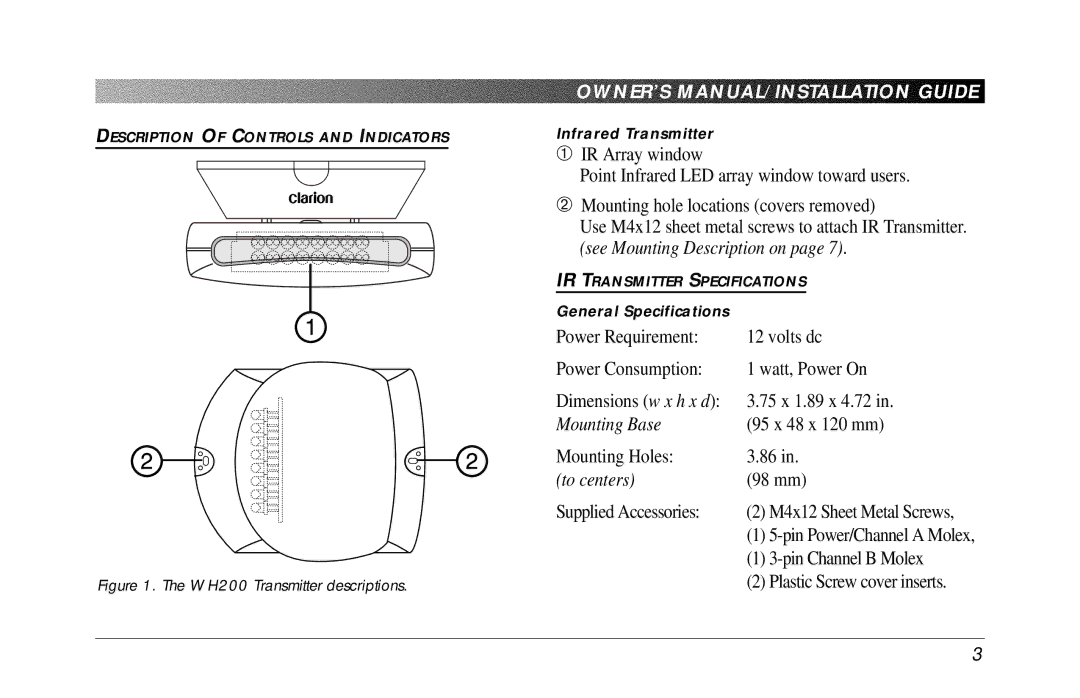 Clarion WH200 owner manual Mounting Base 