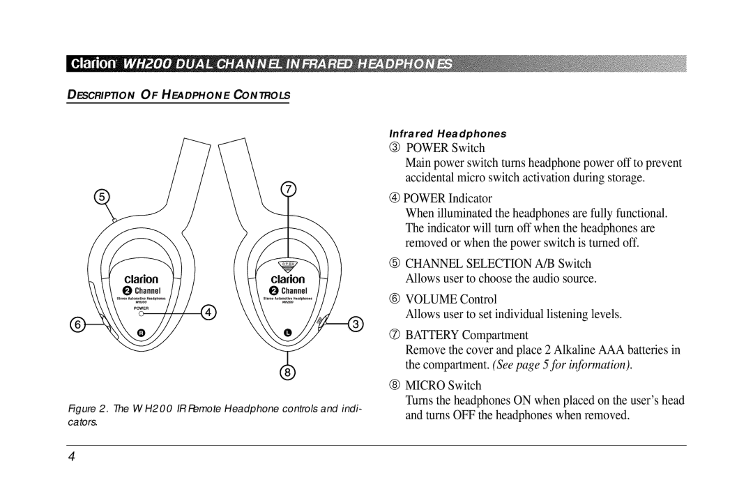 Clarion WH200 owner manual Power Switch 