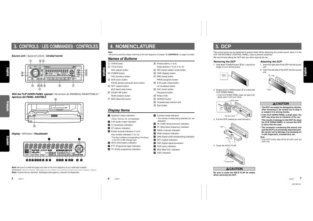 Clarion XAZ611 owner manual Nomenclature 