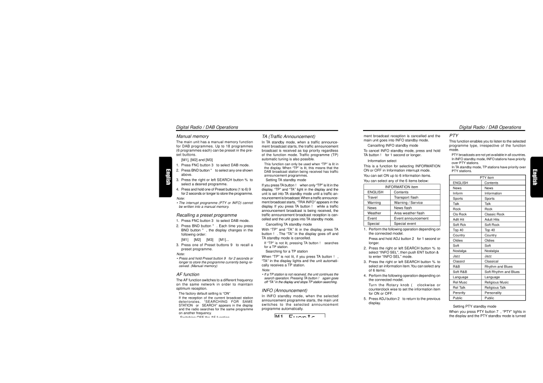 Clarion XDZ716 owner manual Recalling a preset programme, AF function, Info Announcement 