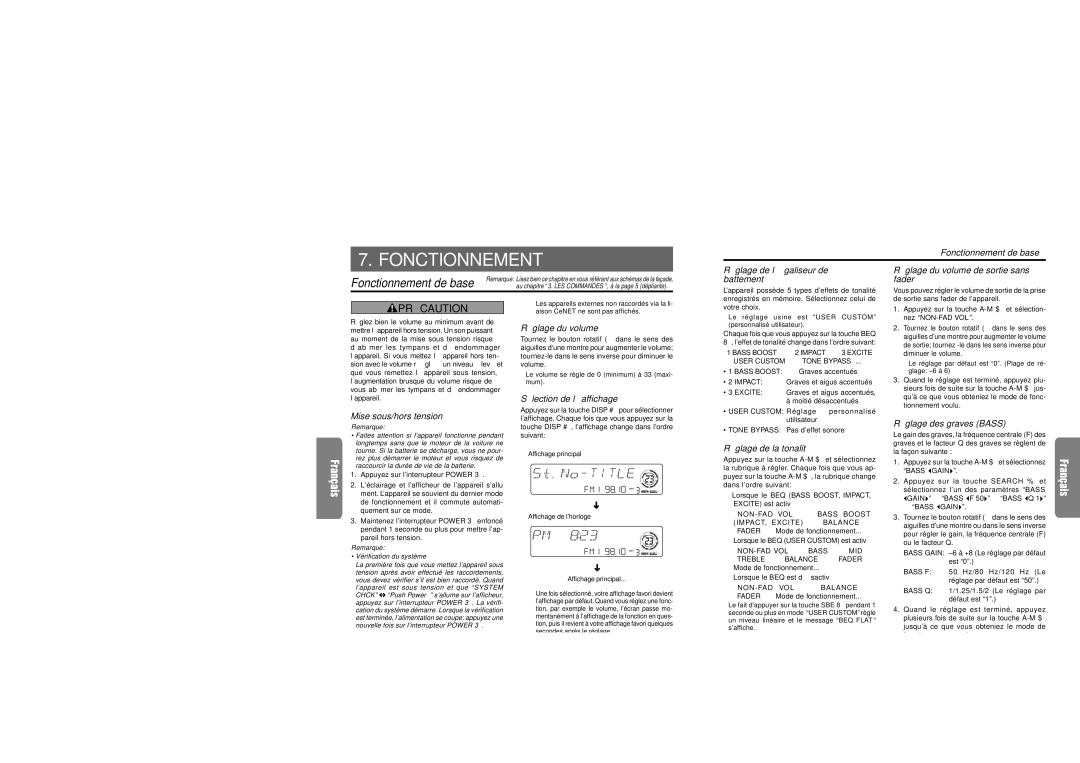 Clarion XDZ716 owner manual Fonctionnement de base 