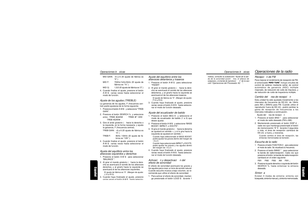 Clarion XDZ716 owner manual Operaciones de la radio 